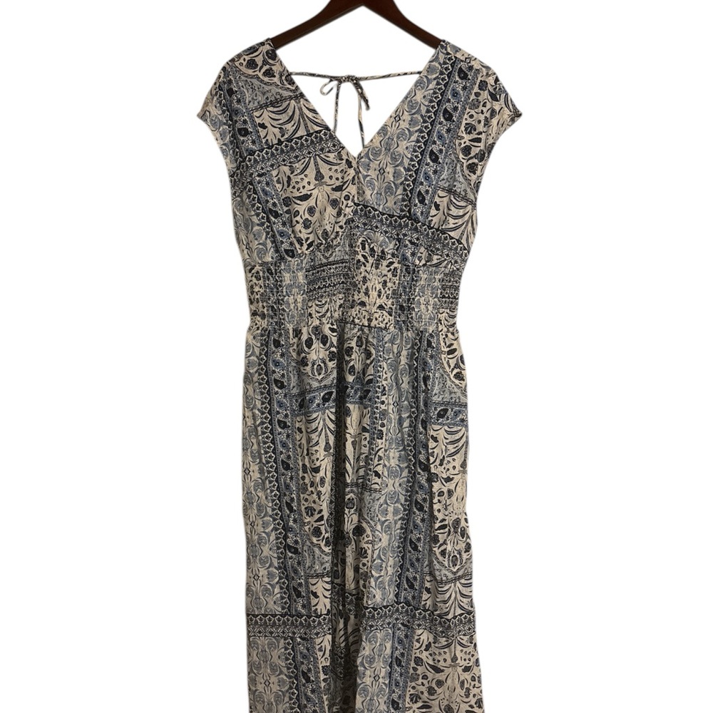 Old Navy Womens Blue White Paisley V Neck Midi Dress Size Medium Bohemian Casual